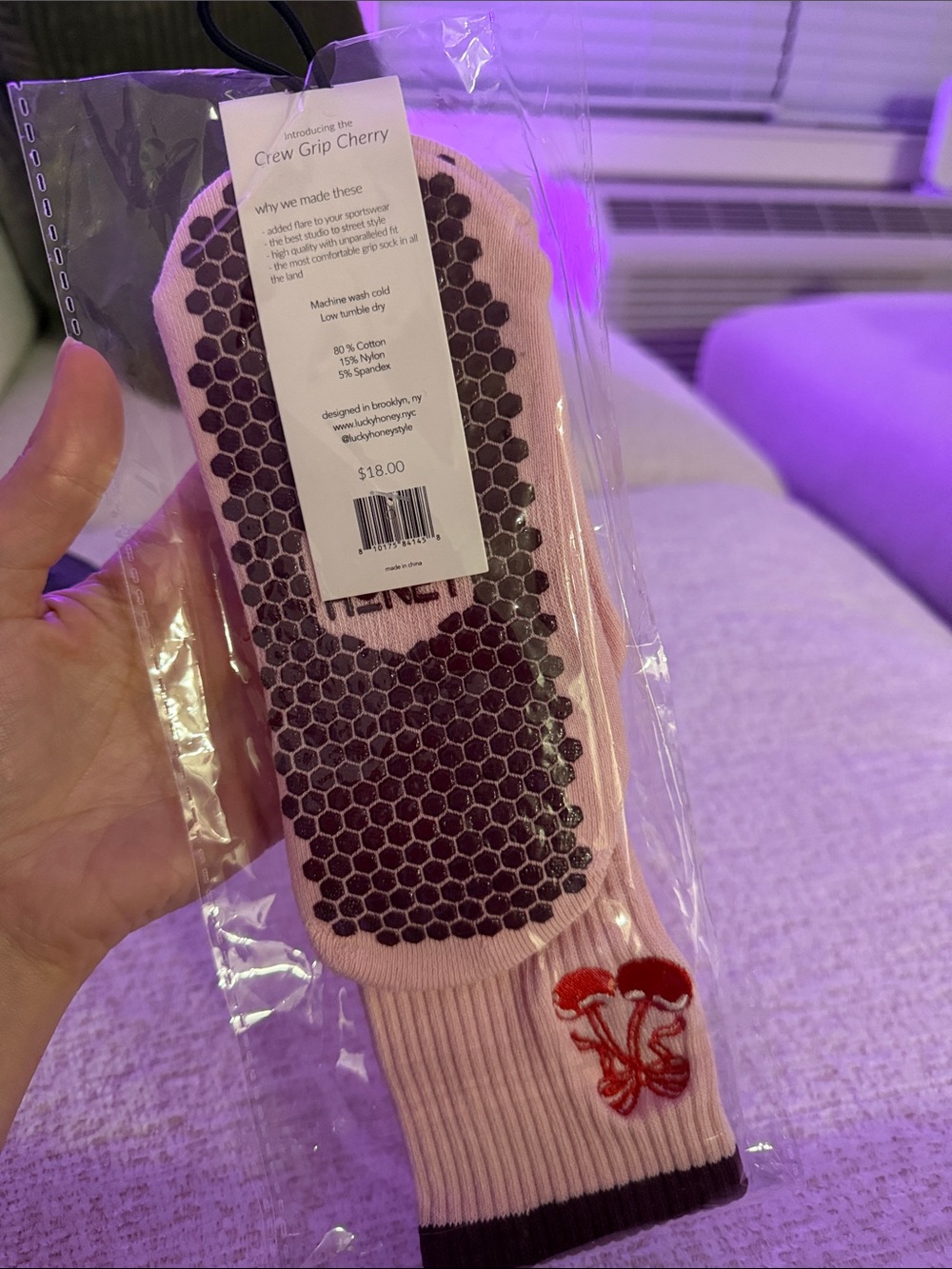 Lucky Honey Pink Cherry Crew Socks - Picture 2 of 2